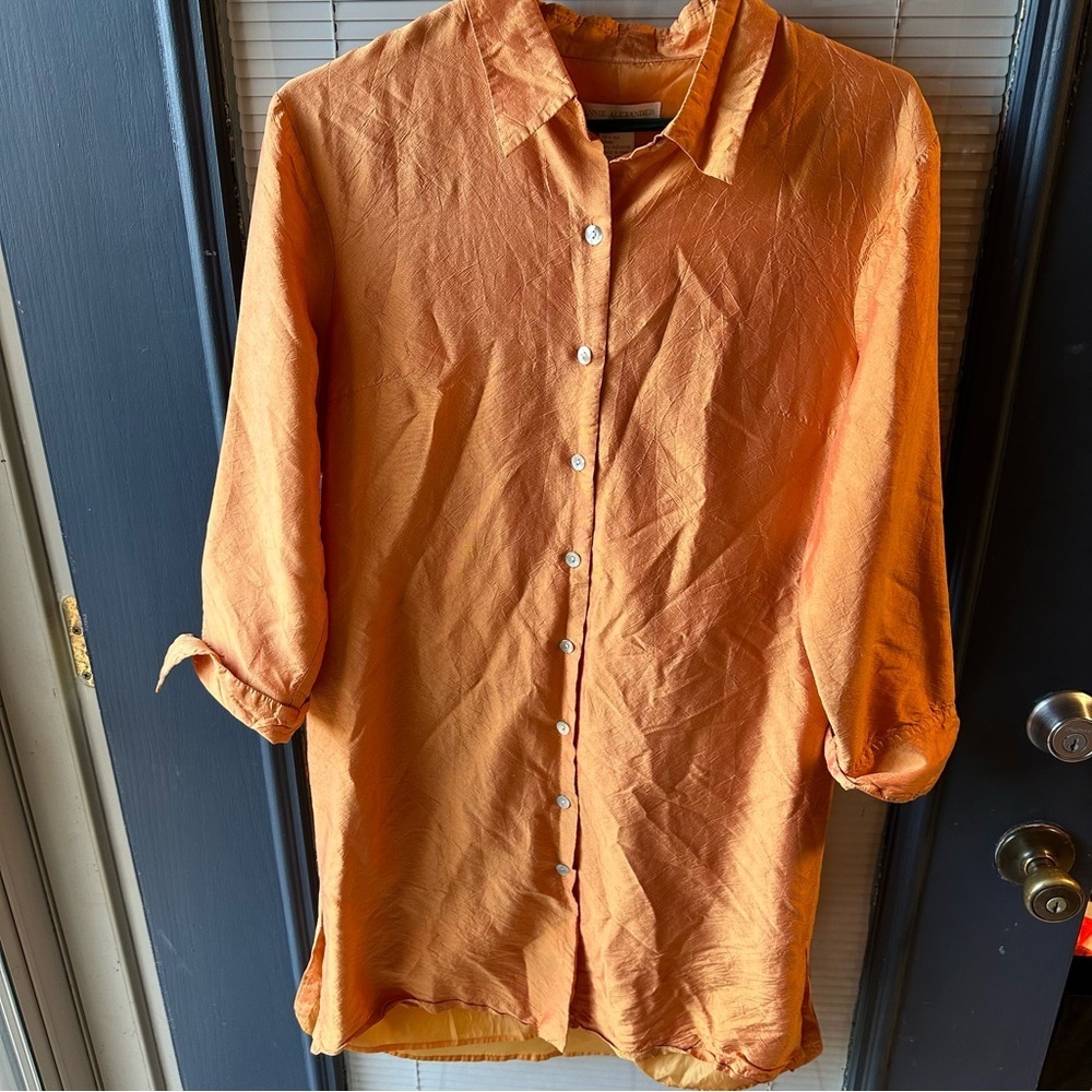 Annie Alexander 100% silk size medium tangerine peach sheen shift dress